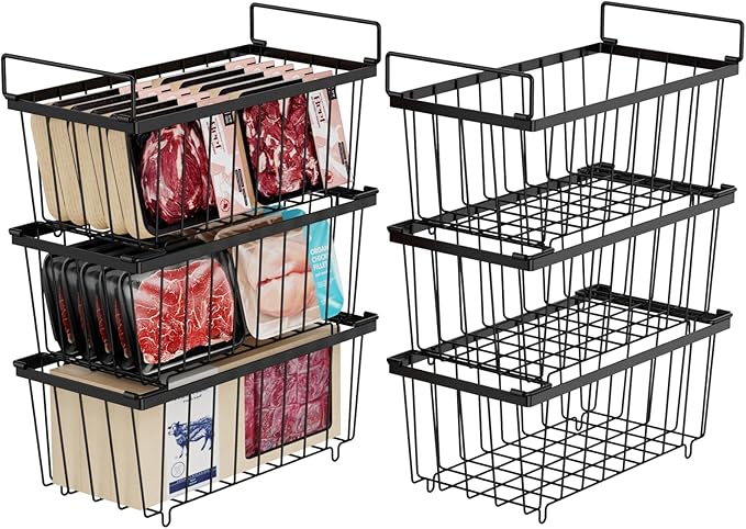 ❄️ Deep Freezer Organizer Bins - Set of 4 Stackable Storage Bins 🍽️