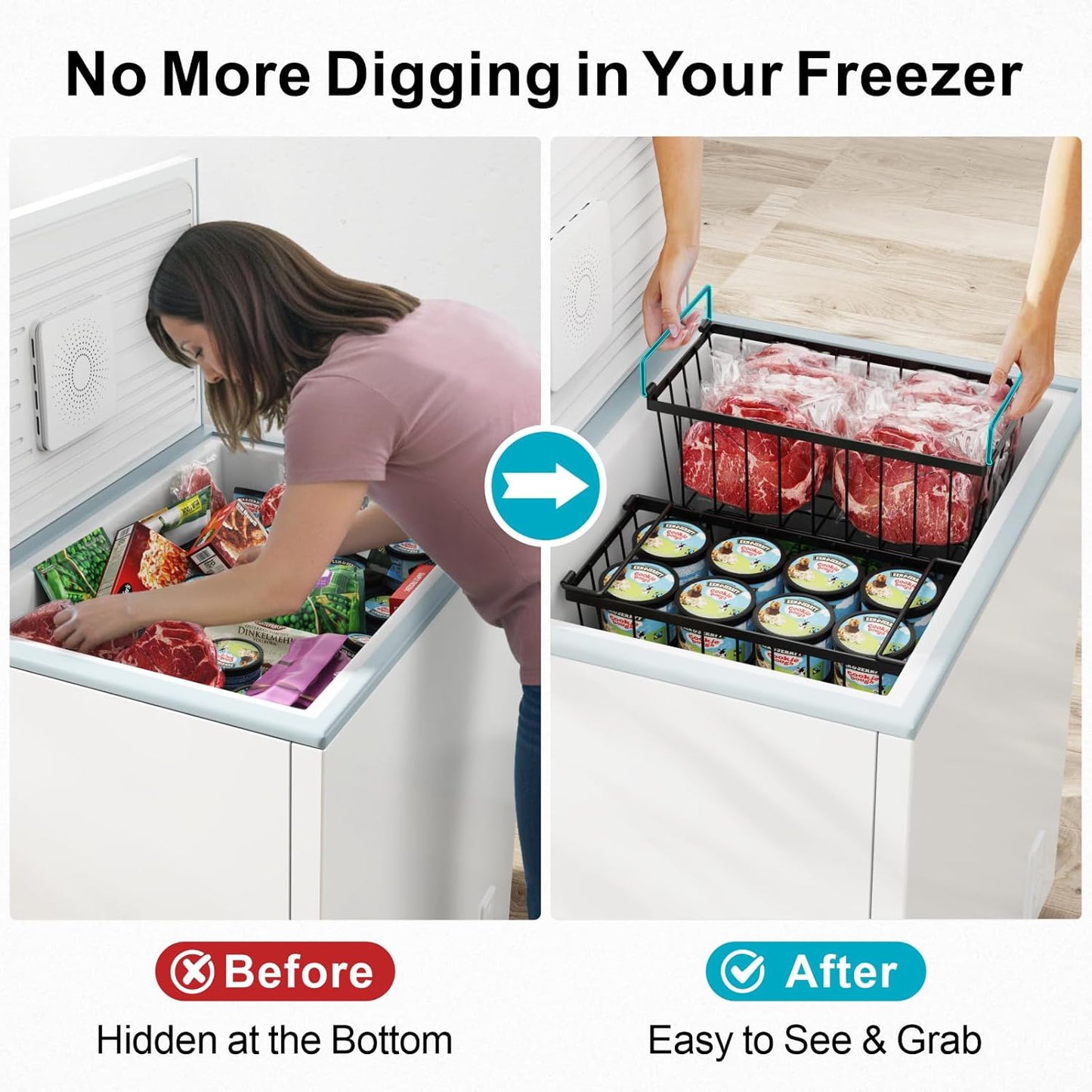 ❄️ Deep Freezer Organizer Bins - Set of 4 Stackable Storage Bins 🍽️