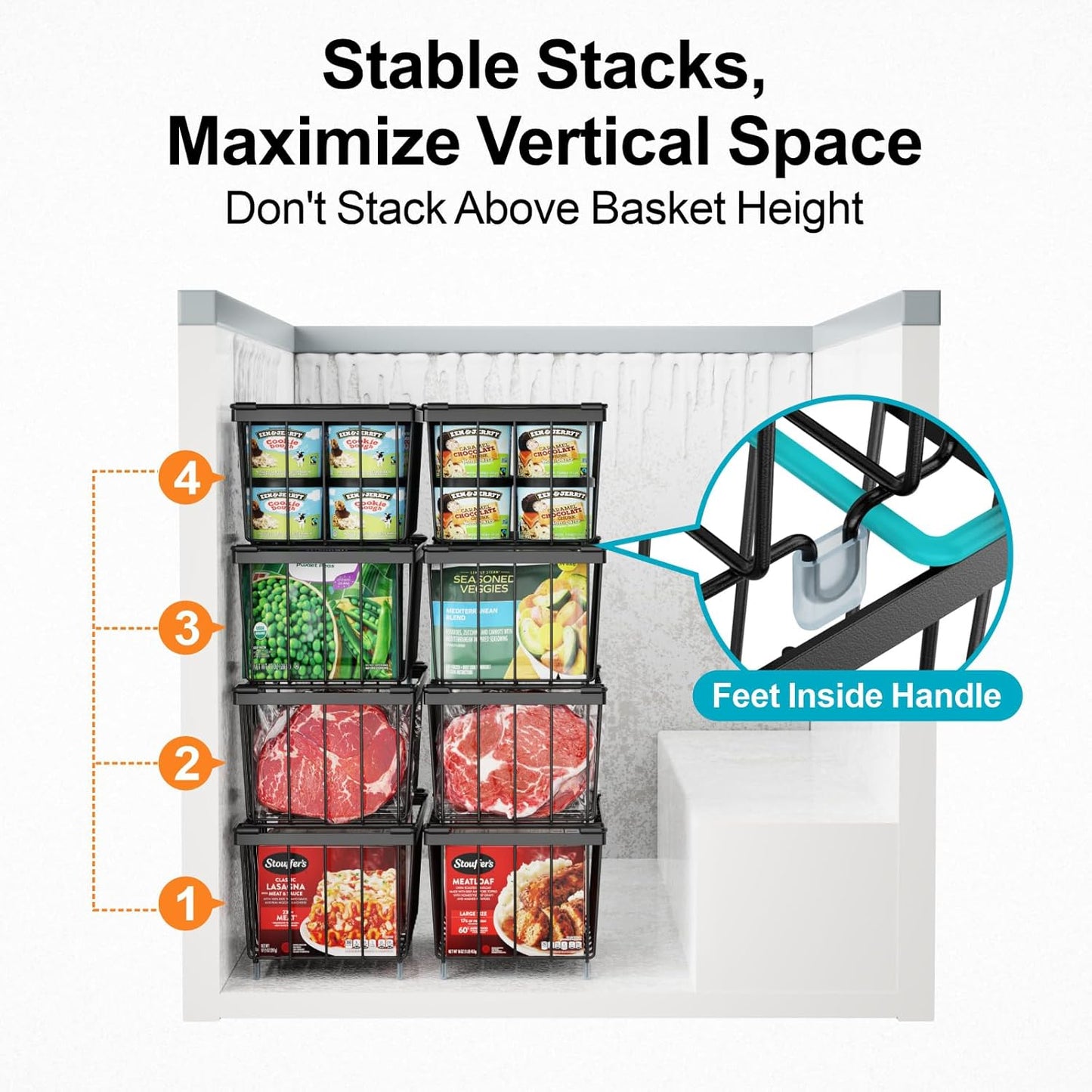 ❄️ Deep Freezer Organizer Bins - Set of 4 Stackable Storage Bins 🍽️