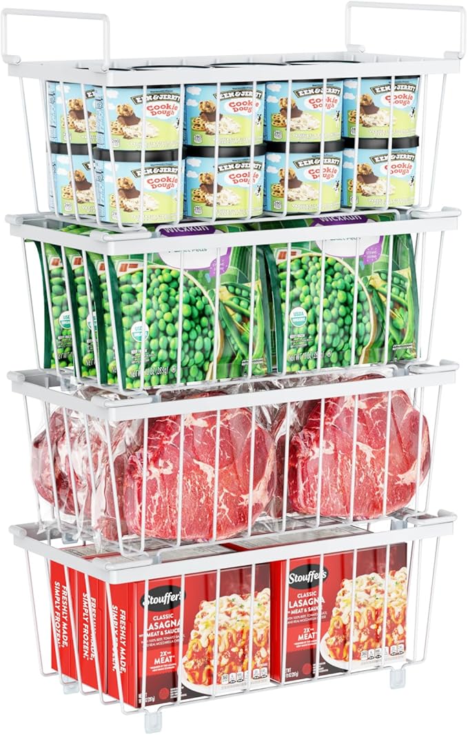❄️ Deep Freezer Organizer Bins - Set of 4 Stackable Storage Bins 🍽️