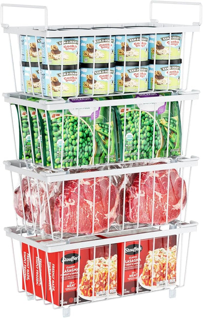 ❄️ Deep Freezer Organizer Bins - Set of 4 Stackable Storage Bins 🍽️