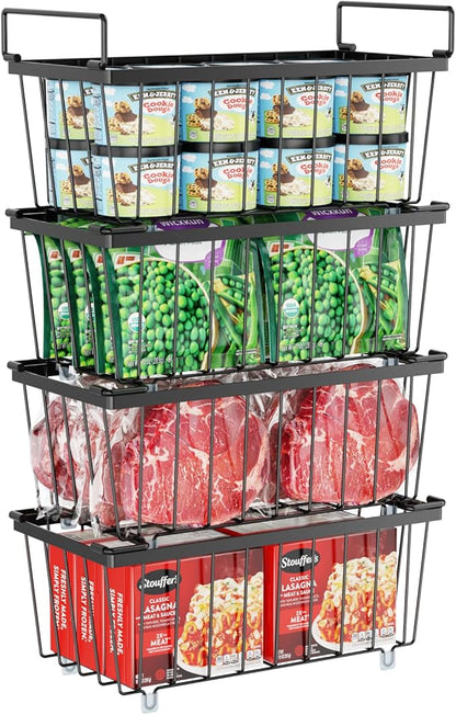 ❄️ Deep Freezer Organizer Bins - Set of 4 Stackable Storage Bins 🍽️