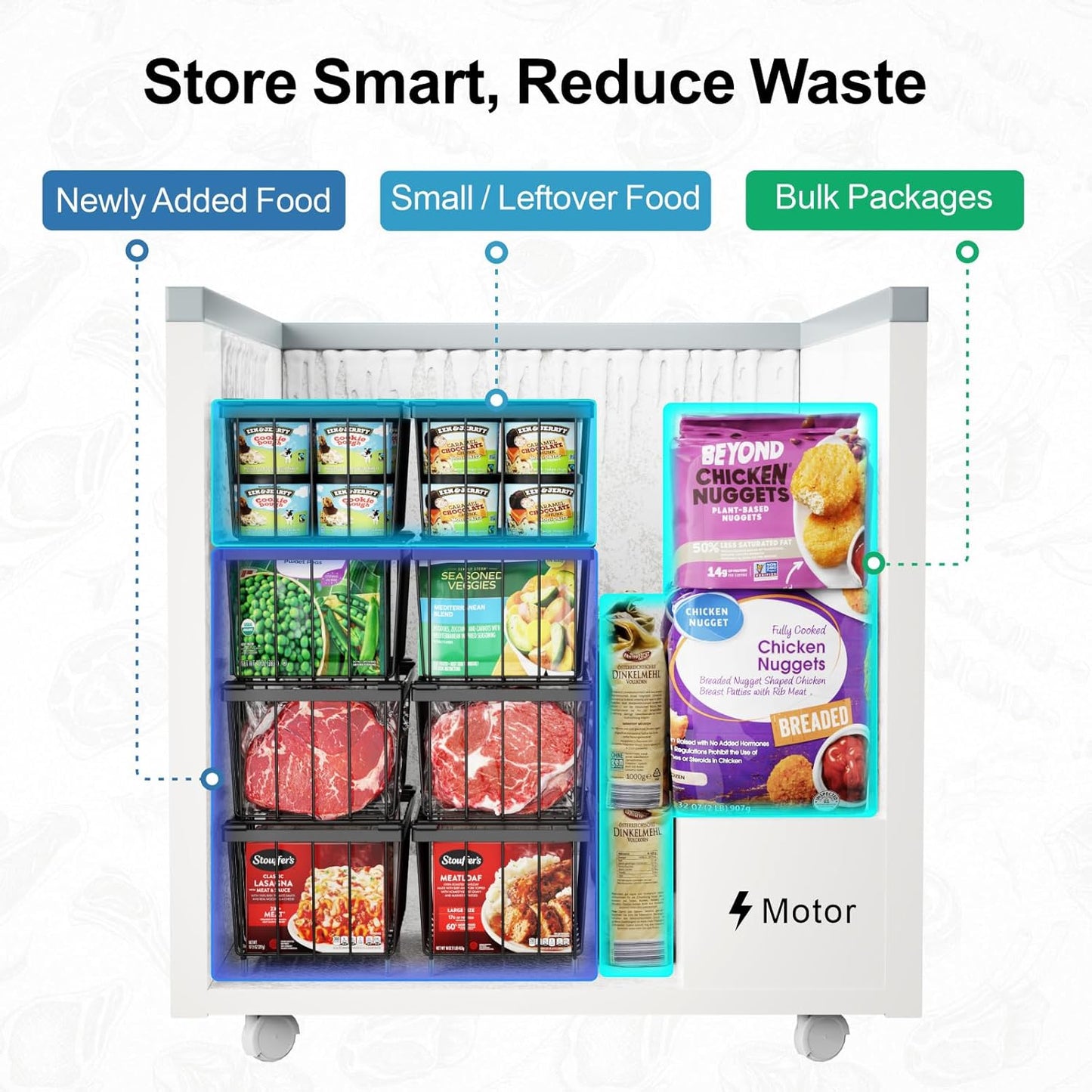 ❄️ Deep Freezer Organizer Bins - Set of 4 Stackable Storage Bins 🍽️