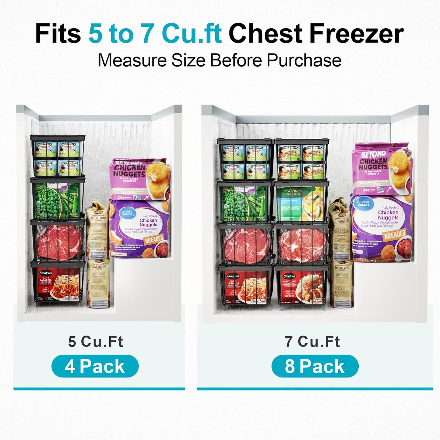 ❄️ Deep Freezer Organizer Bins - Set of 4 Stackable Storage Bins 🍽️