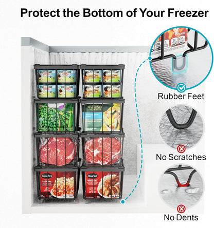 ❄️ Deep Freezer Organizer Bins - Set of 4 Stackable Storage Bins 🍽️